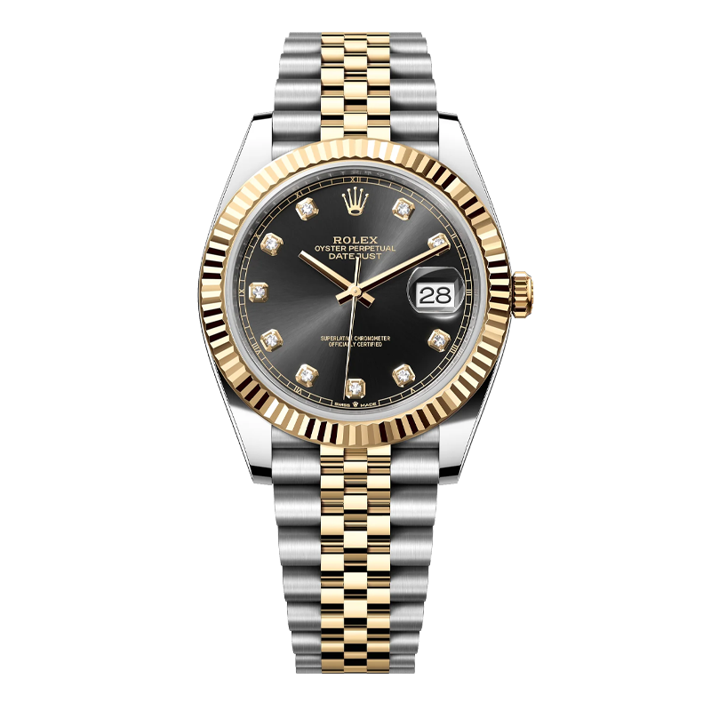 Rolex Datejust 41mm Two-Tone Yellow Gold & Oystersteel Black Diamond Dial Fluted Bezel Jubilee Bracelet 126333