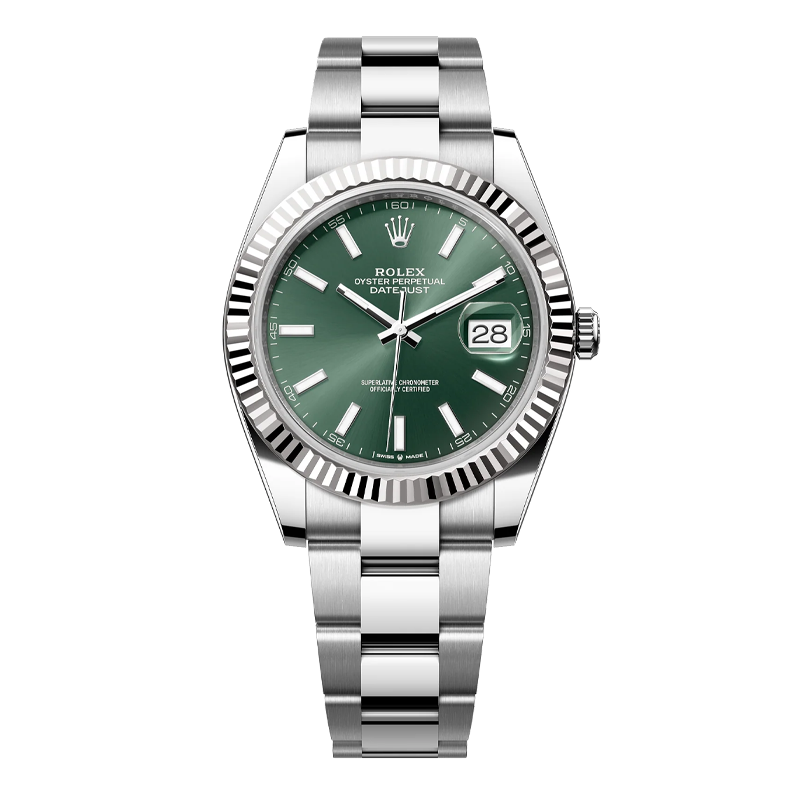 Rolex Datejust 41mm White Gold & Oystersteel Mint Green Index Dial Fluted Bezel Oyster Bracelet 126334