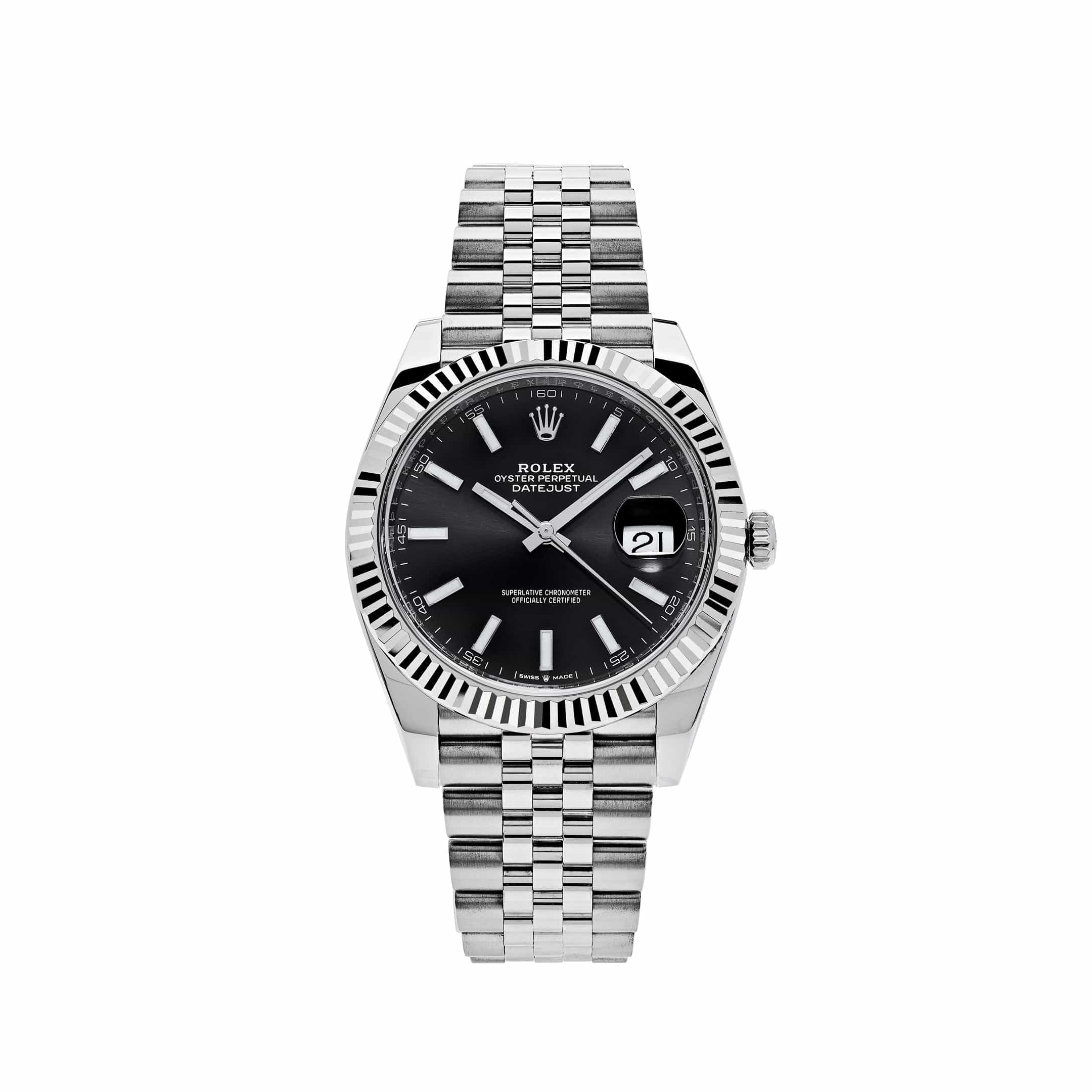 Rolex Datejust 41mm White Gold & Oystersteel White Index Dial Fluted Bezel Jubilee Bracelet 126334 — view 5
