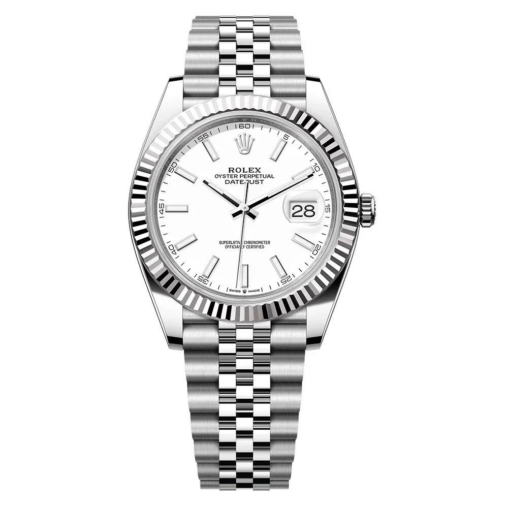 Rolex Datejust 41mm White Gold & Oystersteel White Index Dial Fluted Bezel Jubilee Bracelet 126334