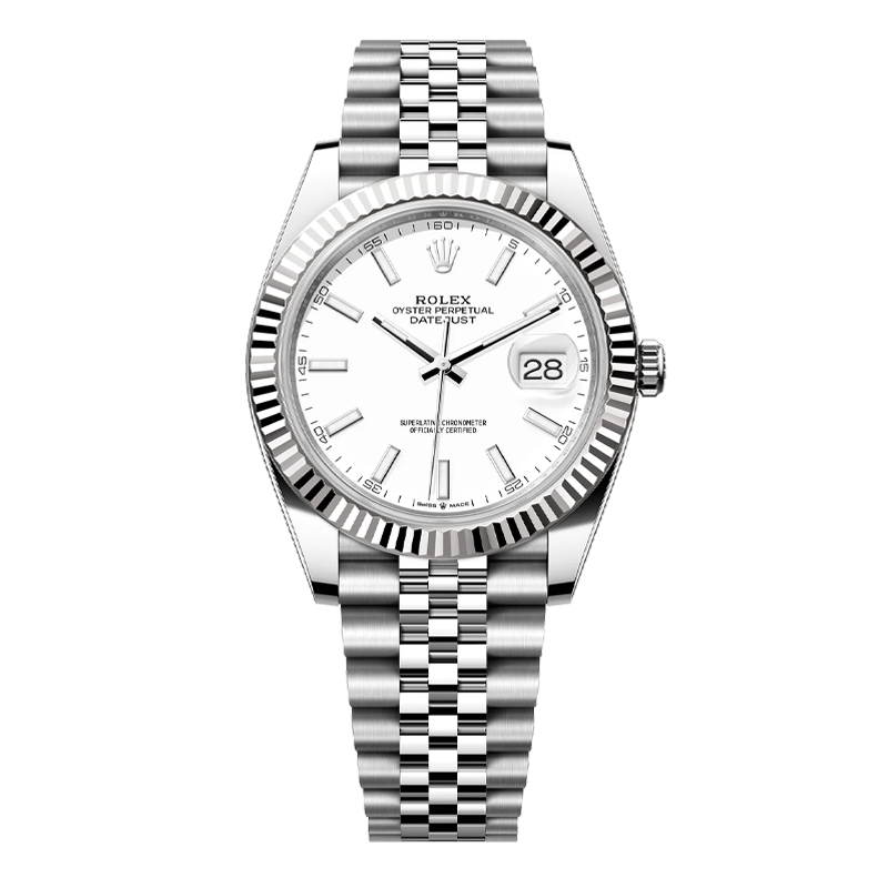Rolex Datejust 41mm White Gold & Oystersteel White Index Dial Fluted Bezel Jubilee Bracelet 126334