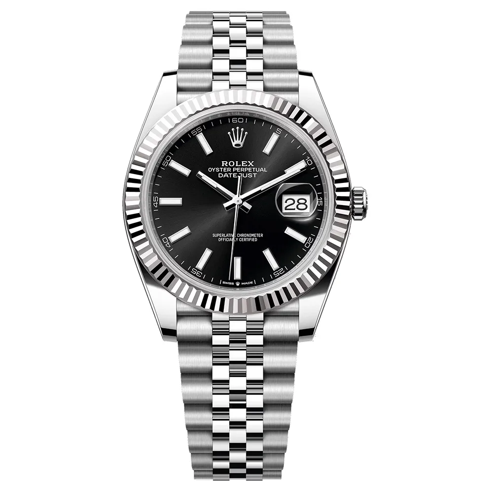 Rolex Datejust 41mm White Gold & Oystersteel Black Index Dial Fluted Bezel Jubilee Bracelet 126334