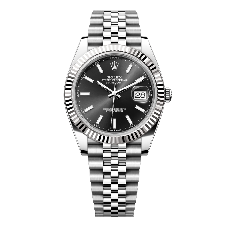Rolex Datejust 41mm White Gold & Oystersteel Black Index Dial Fluted Bezel Jubilee Bracelet 126334