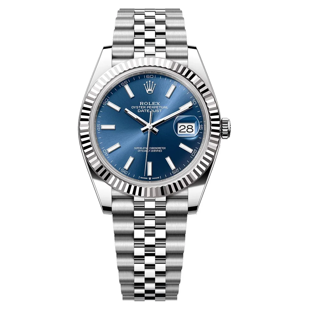 Rolex Datejust 41mm White Gold & Oystersteel Blue Index Dial Fluted Bezel Jubilee Bracelet 126334