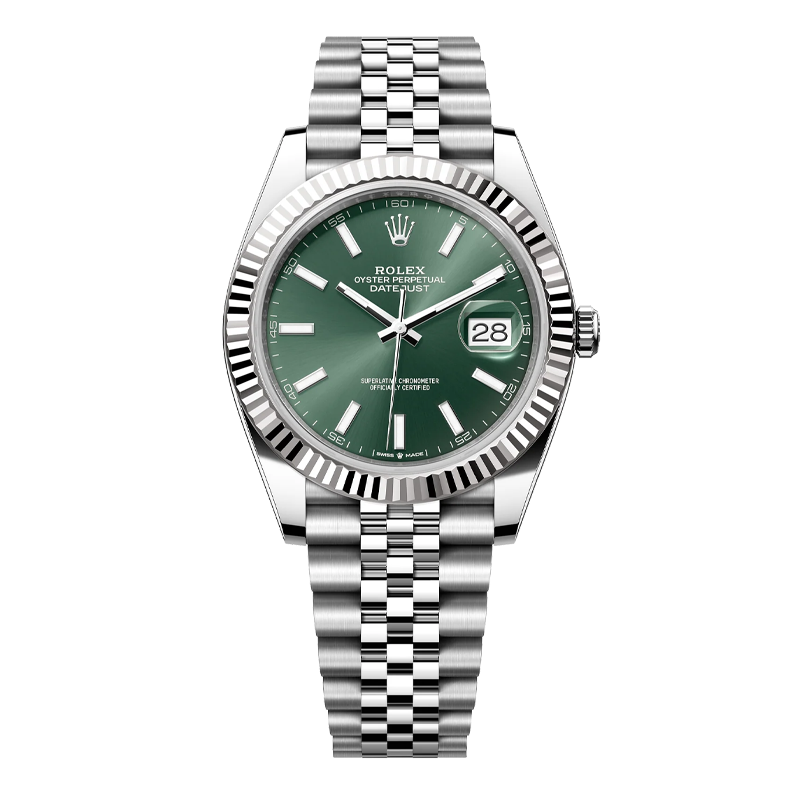Rolex Datejust 41mm White Gold & Oystersteel Mint Green Index Dial Fluted Bezel Jubilee Bracelet 126334