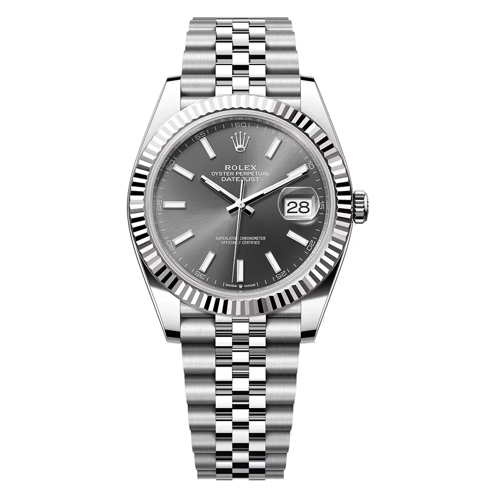 Rolex Datejust 41mm White Gold & Oystersteel Slate Grey Index Dial Fluted Bezel Jubilee Bracelet 126334