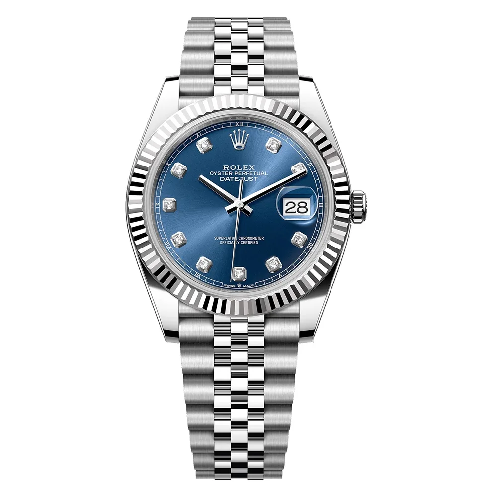 Rolex Datejust 41mm White Gold & Oystersteel Blue Diamond Dial Fluted Bezel Jubilee Bracelet 126334
