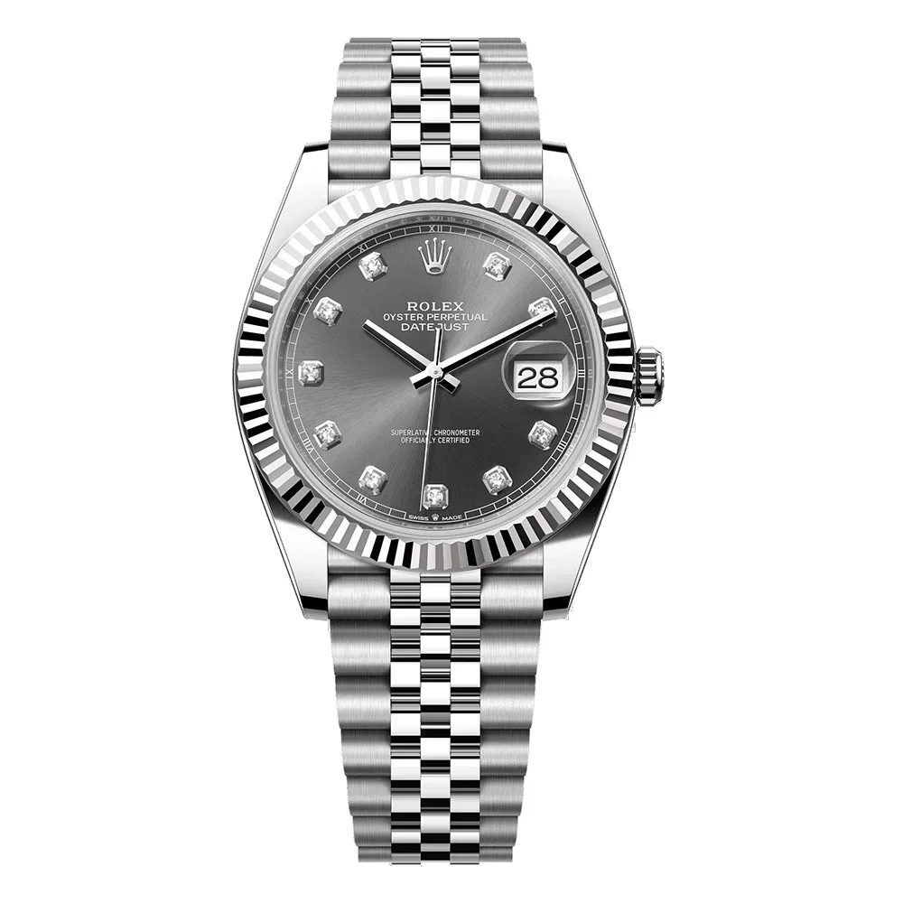 Rolex Datejust 41mm White Gold & Oystersteel Slate Grey Diamond Dial Fluted Bezel Jubilee Bracelet 126334
