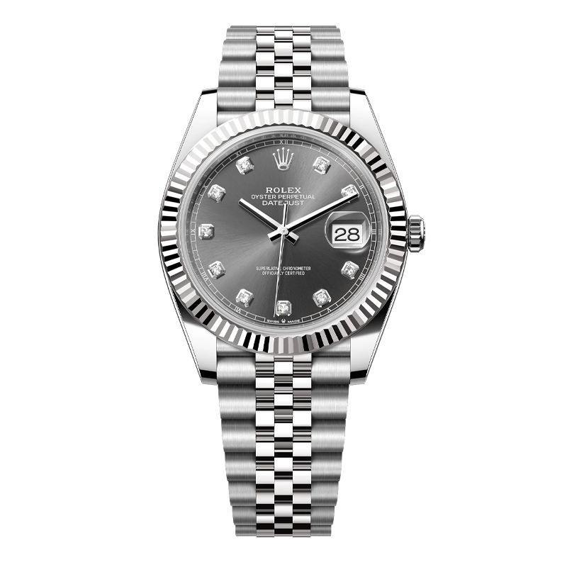 Rolex Datejust 41mm White Gold & Oystersteel Slate Grey Diamond Dial Fluted Bezel Jubilee Bracelet 126334
