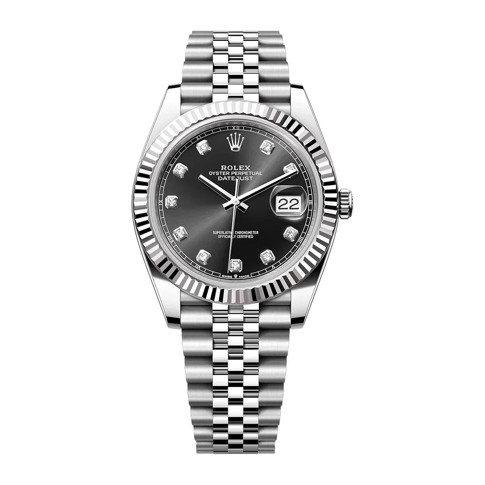 Rolex Datejust 41mm White Gold & Oystersteel Black Diamond Dial Fluted Bezel Jubilee Bracelet 126334
