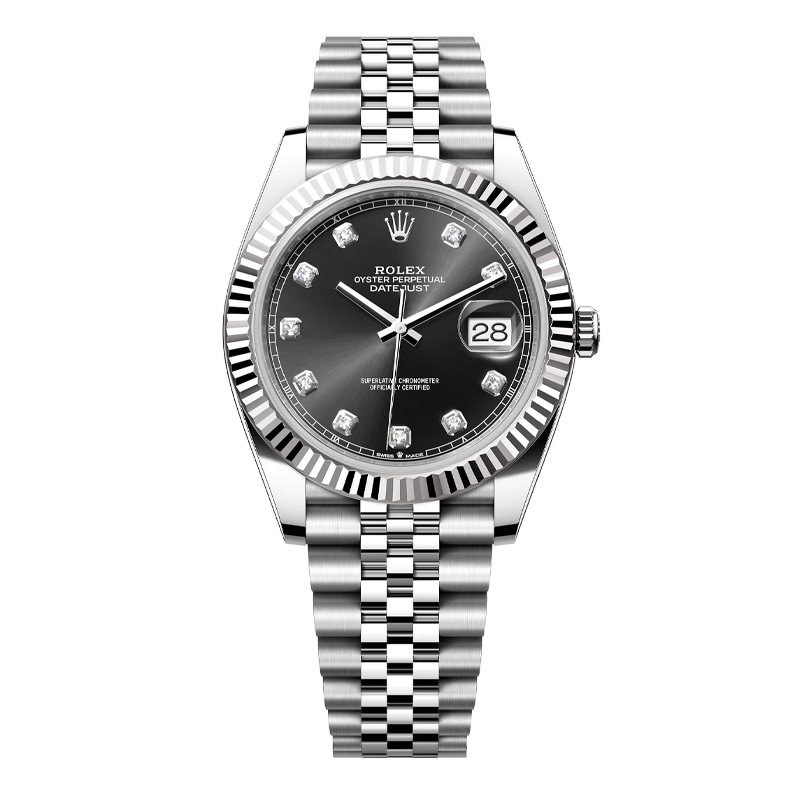 Rolex Datejust 41mm White Gold & Oystersteel Black Diamond Dial Fluted Bezel Jubilee Bracelet 126334