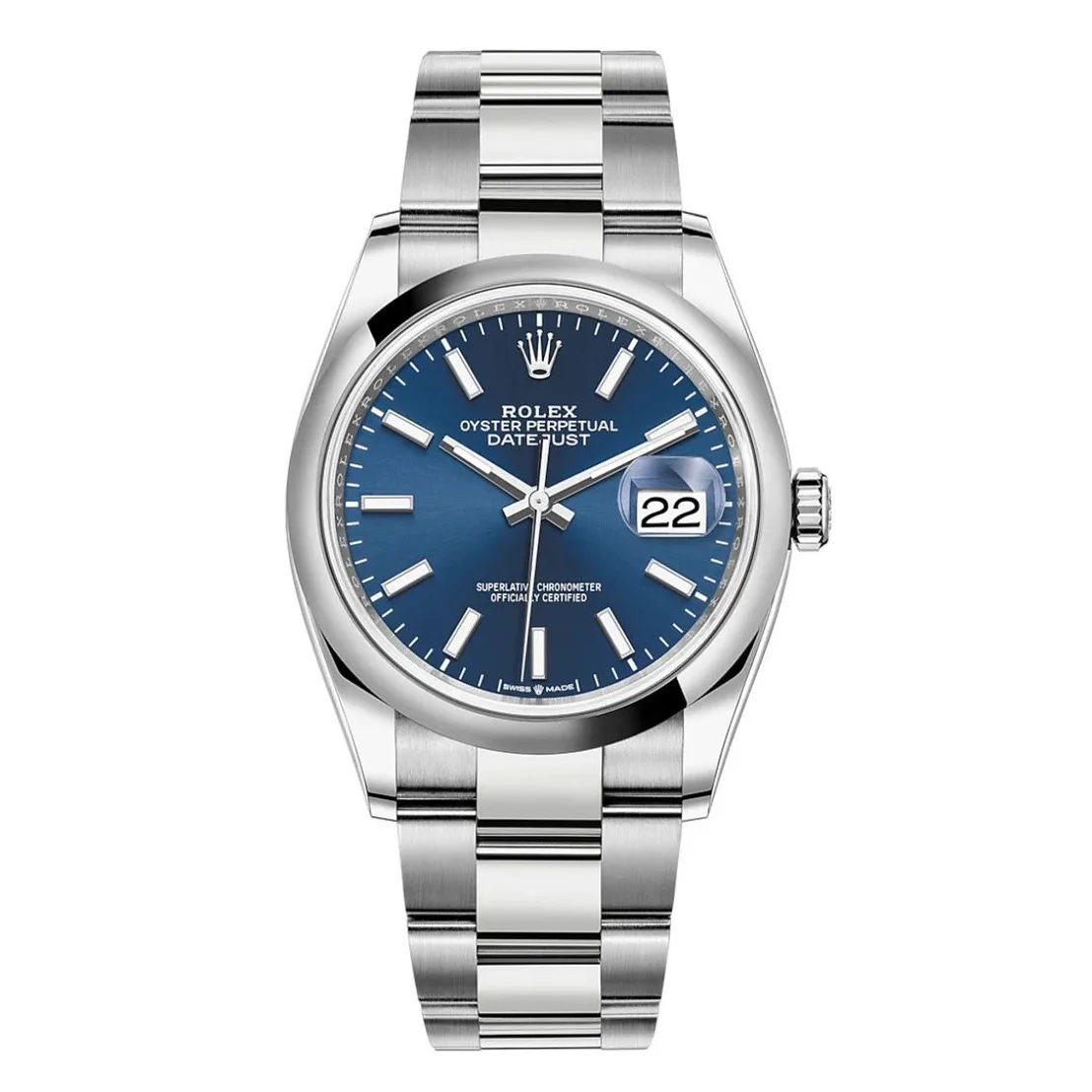 Rolex Datejust 36mm Oystersteel Blue Index Dial Domed Bezel Oyster Bracelet 126200