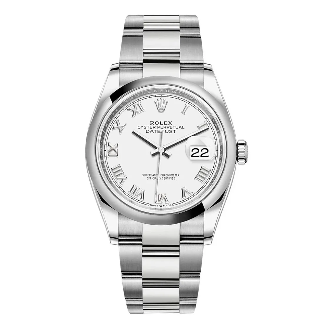 Rolex Datejust 36mm Oystersteel White Roman Dial Domed Bezel Oyster Bracelet 126200