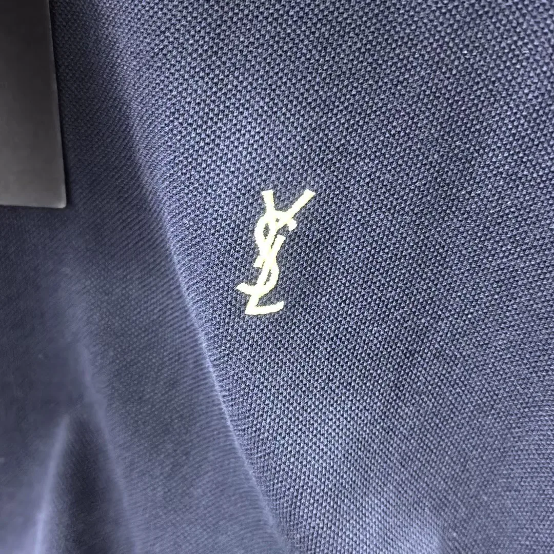 Saint Laurent T Shirt Embroidered Yellow Logo (Navy) — ビュー 2