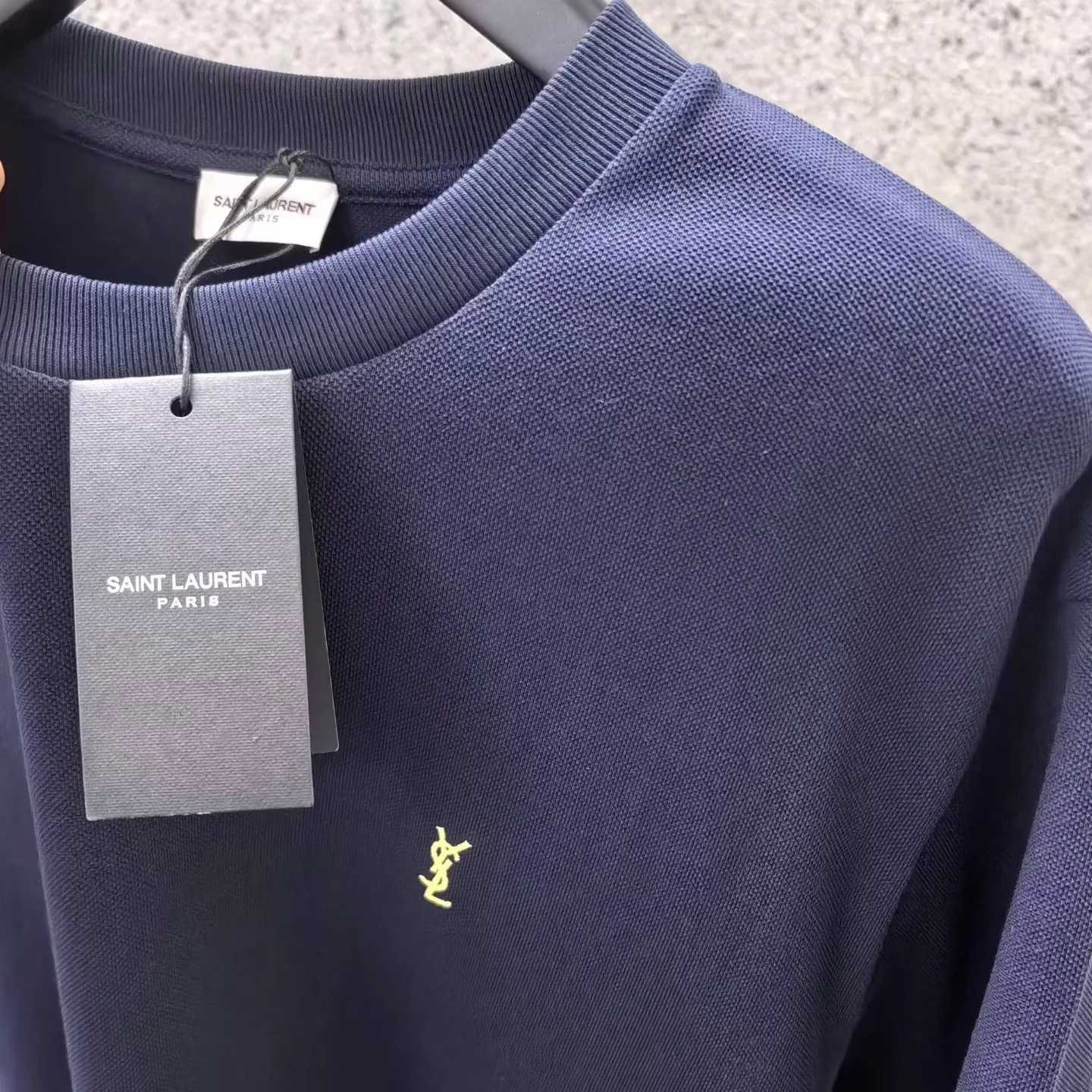 Saint Laurent T Shirt Embroidered Yellow Logo (Navy) — ビュー 3