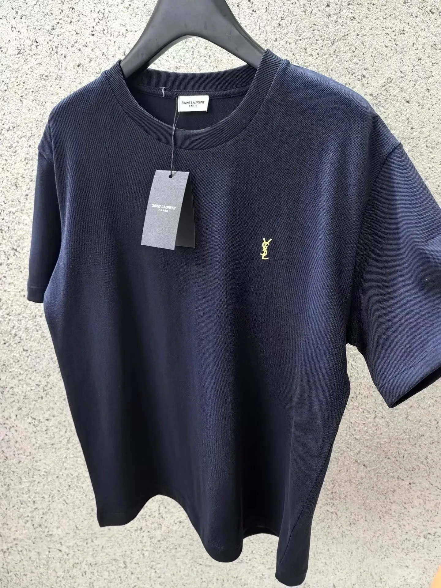 Saint Laurent T Shirt Embroidered Yellow Logo (Navy) — ビュー 4