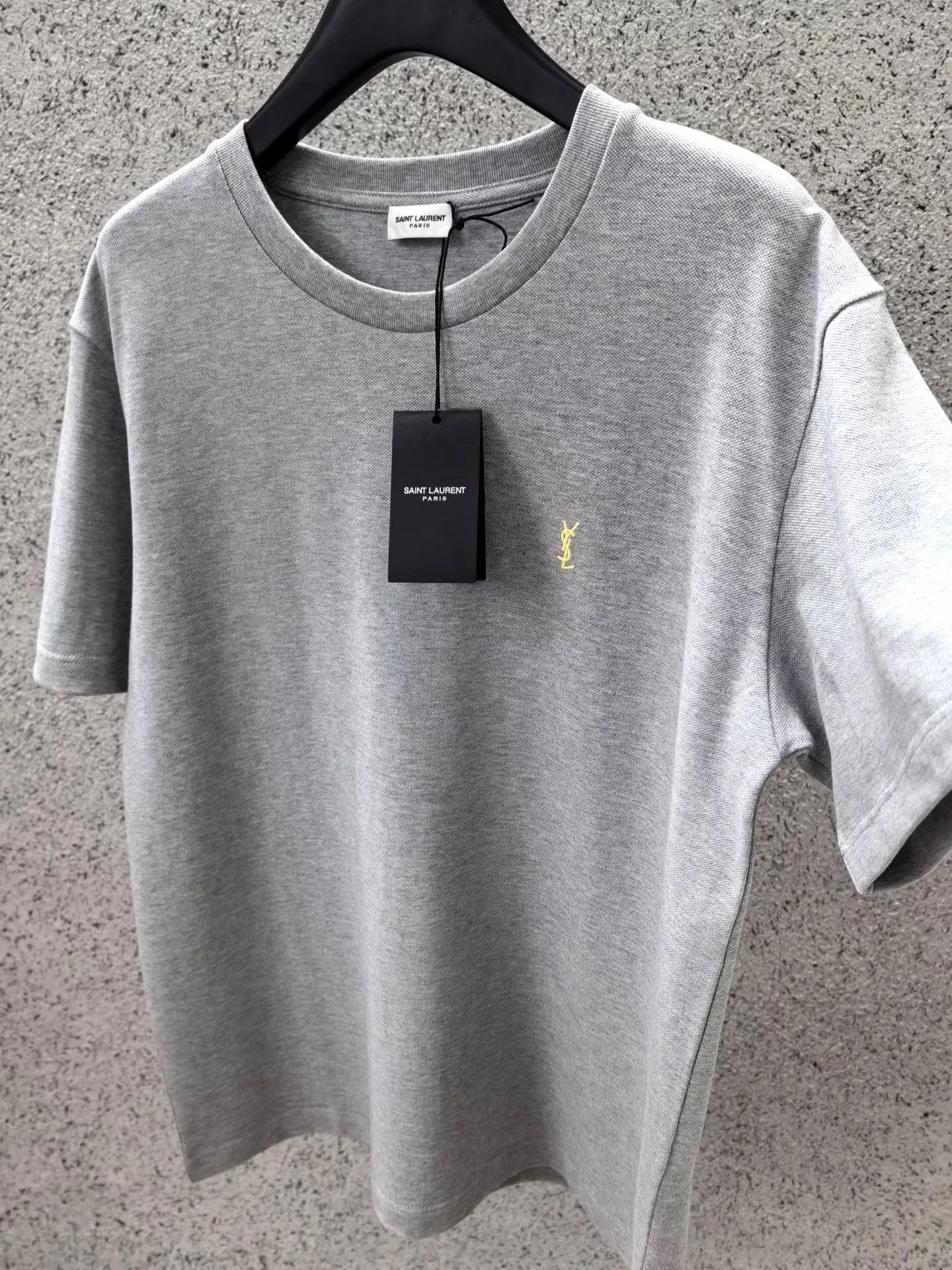 Saint Laurent T Shirt Embroidered Yellow Logo (Grey) — ビュー 2