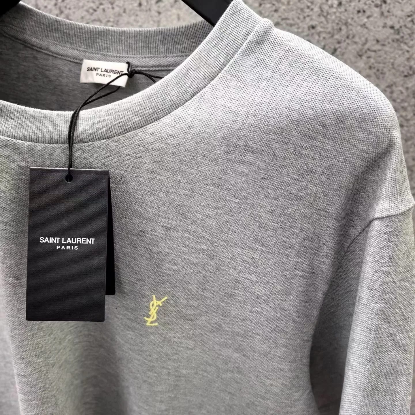 Saint Laurent T Shirt Embroidered Yellow Logo (Grey) — ビュー 3