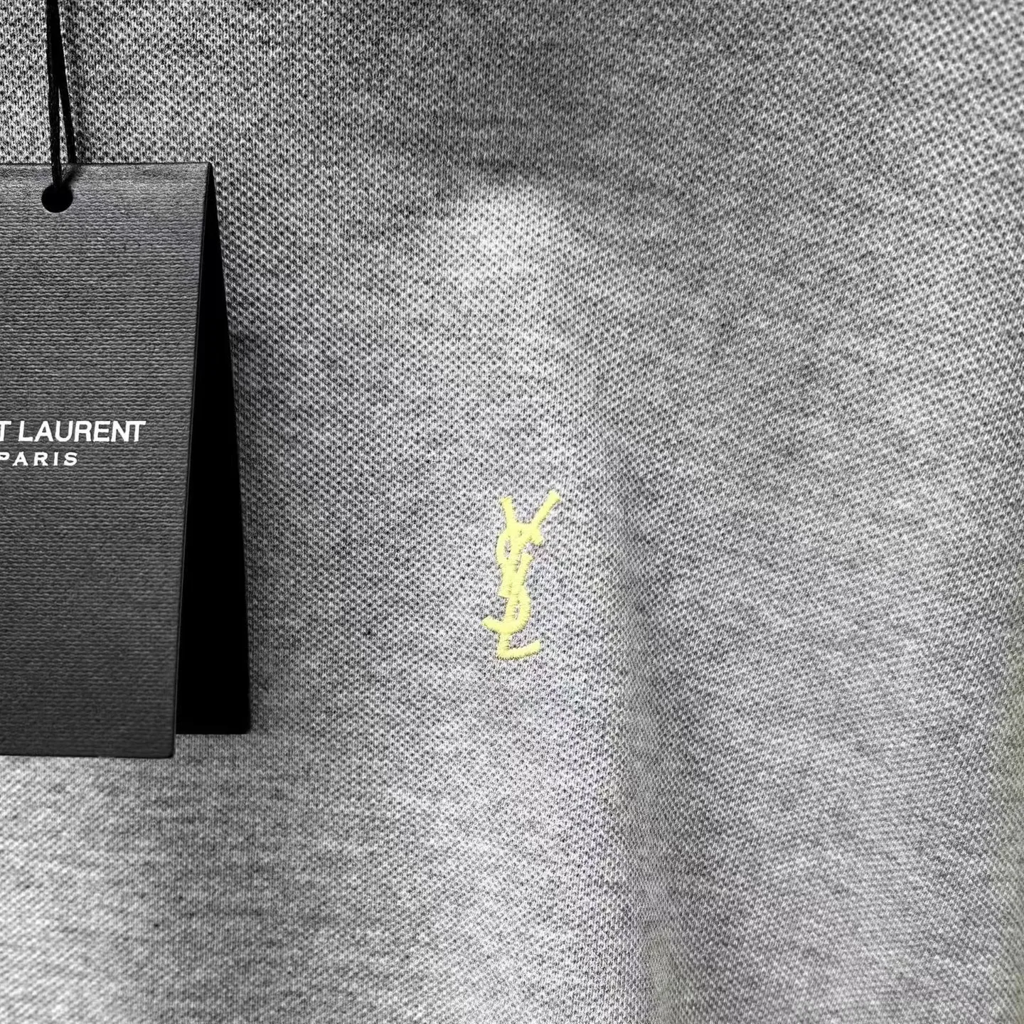 Saint Laurent T Shirt Embroidered Yellow Logo (Grey) — ビュー 5