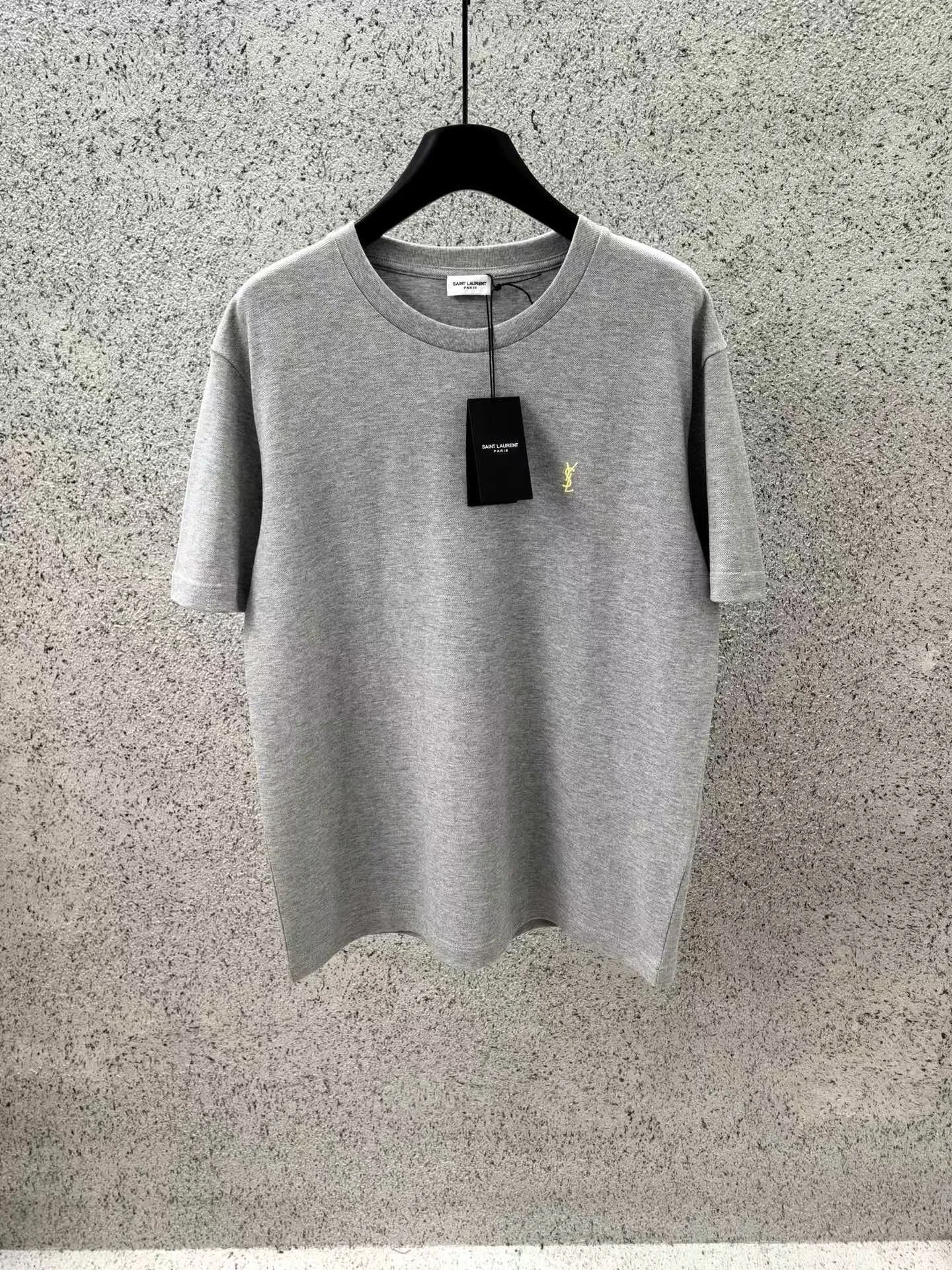 Saint Laurent T Shirt Embroidered Yellow Logo (Grey)