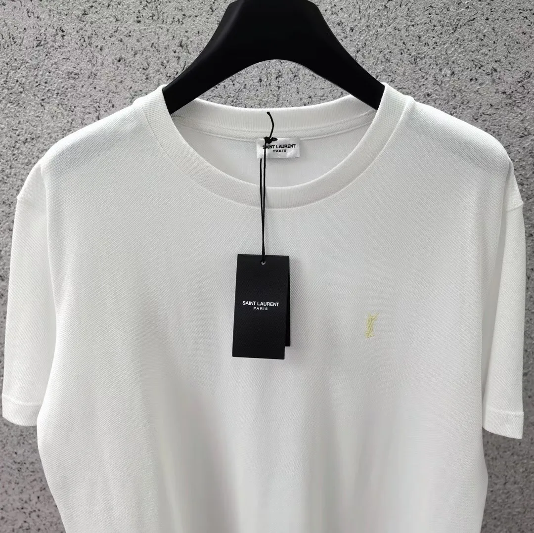Saint Laurent T Shirt Embroidered Yellow Logo (White) — ビュー 3