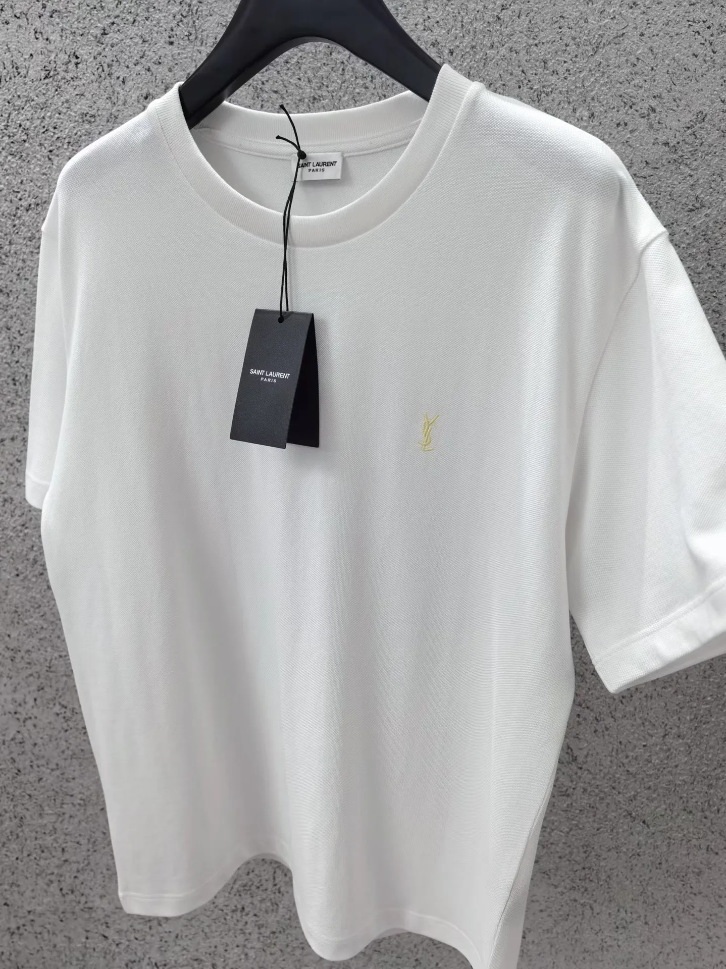 Saint Laurent T Shirt Embroidered Yellow Logo (White) — ビュー 4