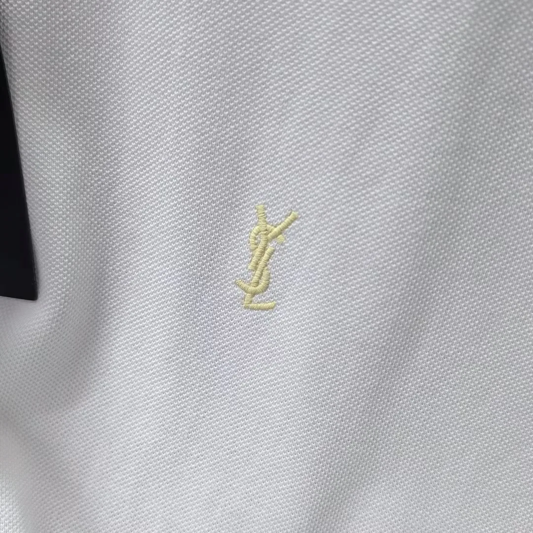 Saint Laurent T Shirt Embroidered Yellow Logo (White) — ビュー 6