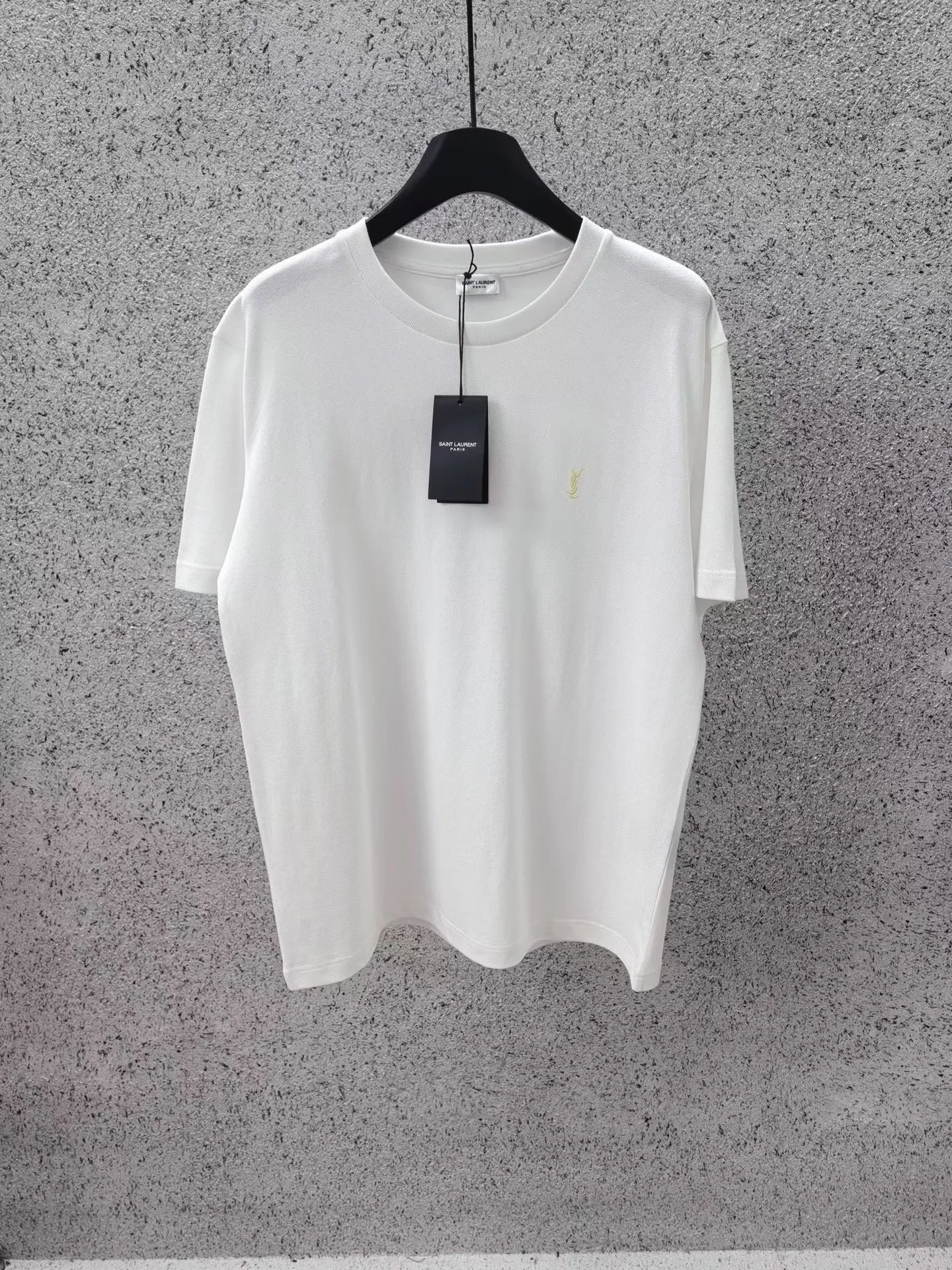 Saint Laurent T Shirt Embroidered Yellow Logo (White)