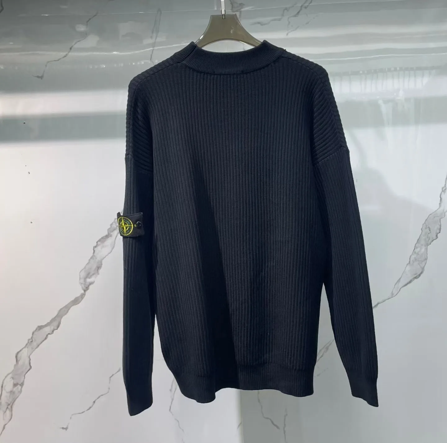 Stone Island Crewneck Jumper with Ribbed Trims (Dark Blue) — 보기 2