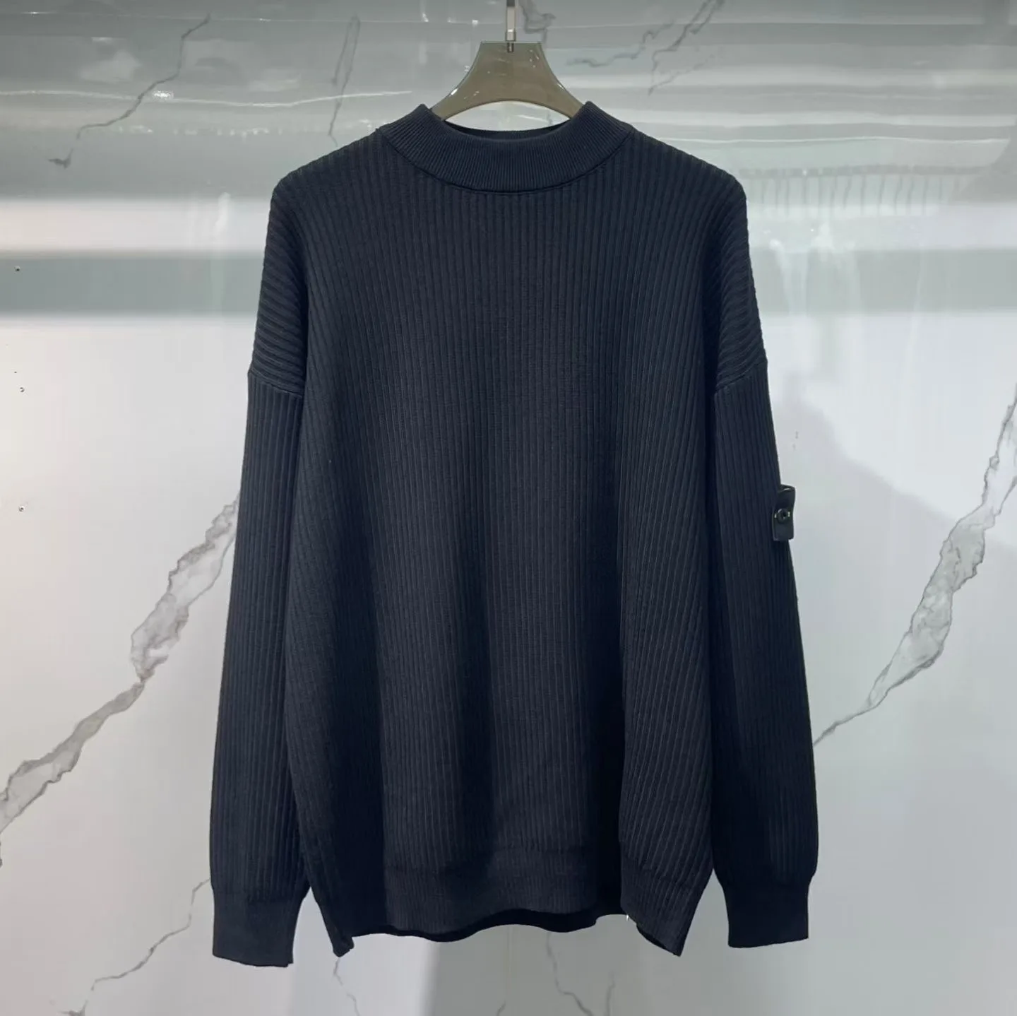Stone Island Crewneck Jumper with Ribbed Trims (Dark Blue) — 보기 3