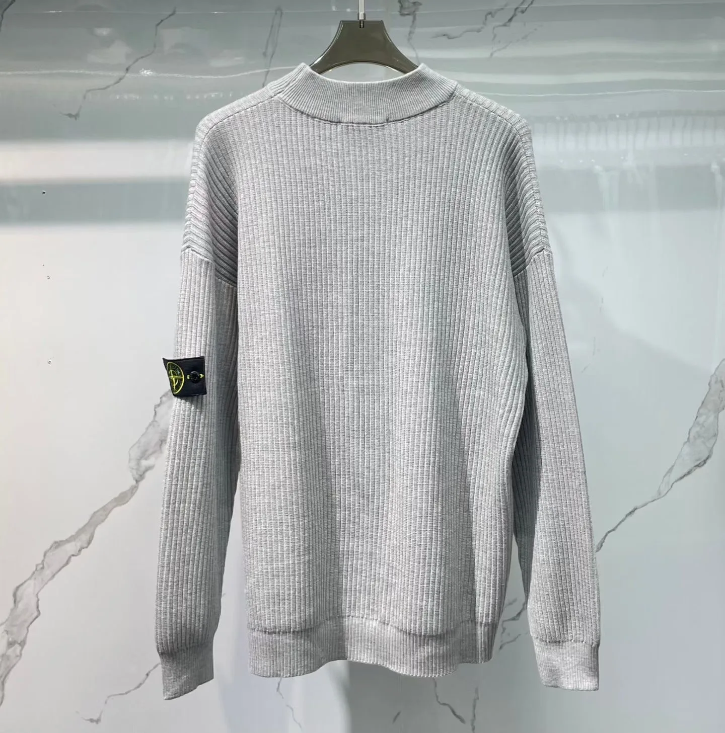 Stone Island Crewneck Jumper with Ribbed Trims (Grey) — ビュー 2