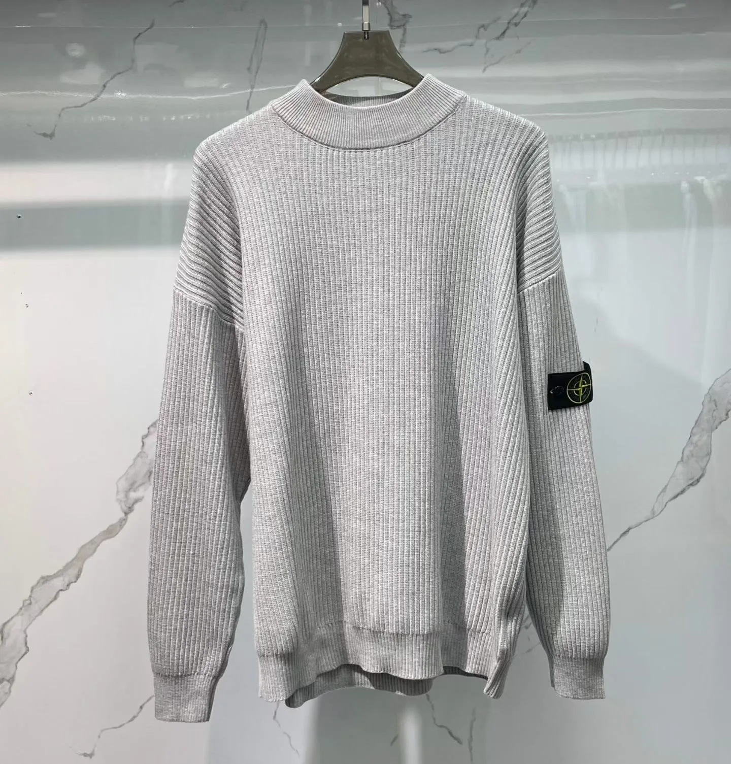Stone Island Crewneck Jumper with Ribbed Trims (Grey) — ビュー 3