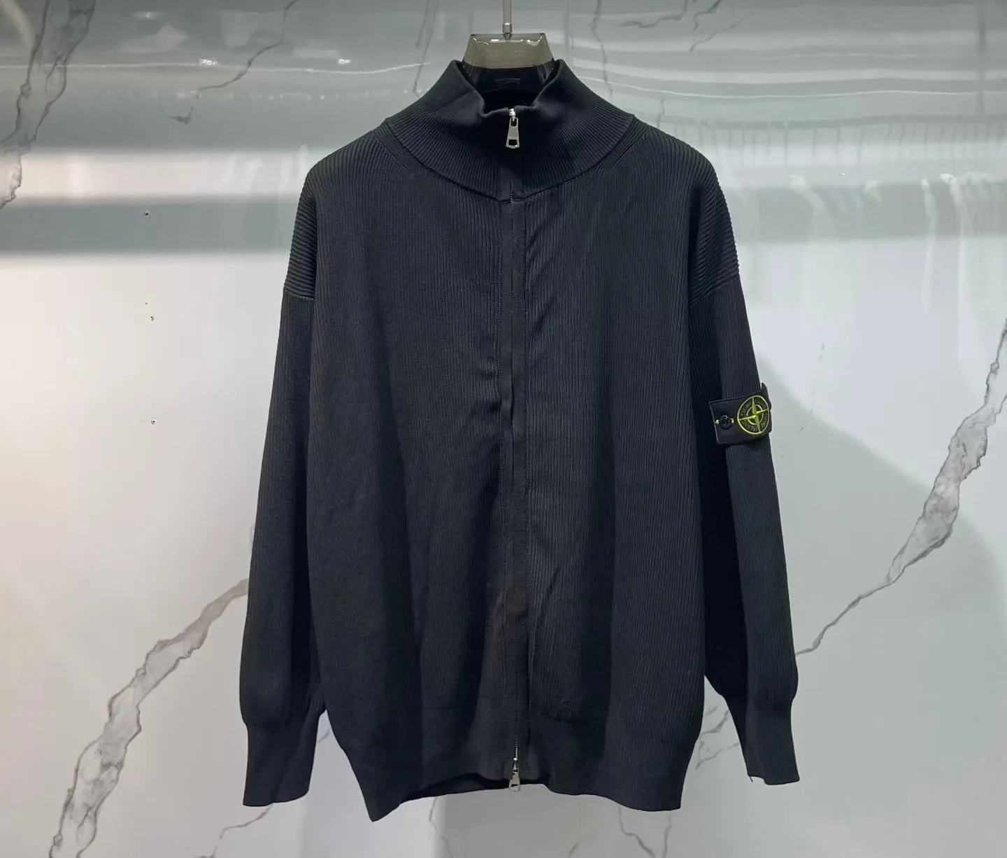 Stone Island Plated Rib Cotton Bouclé Jumper (Black)