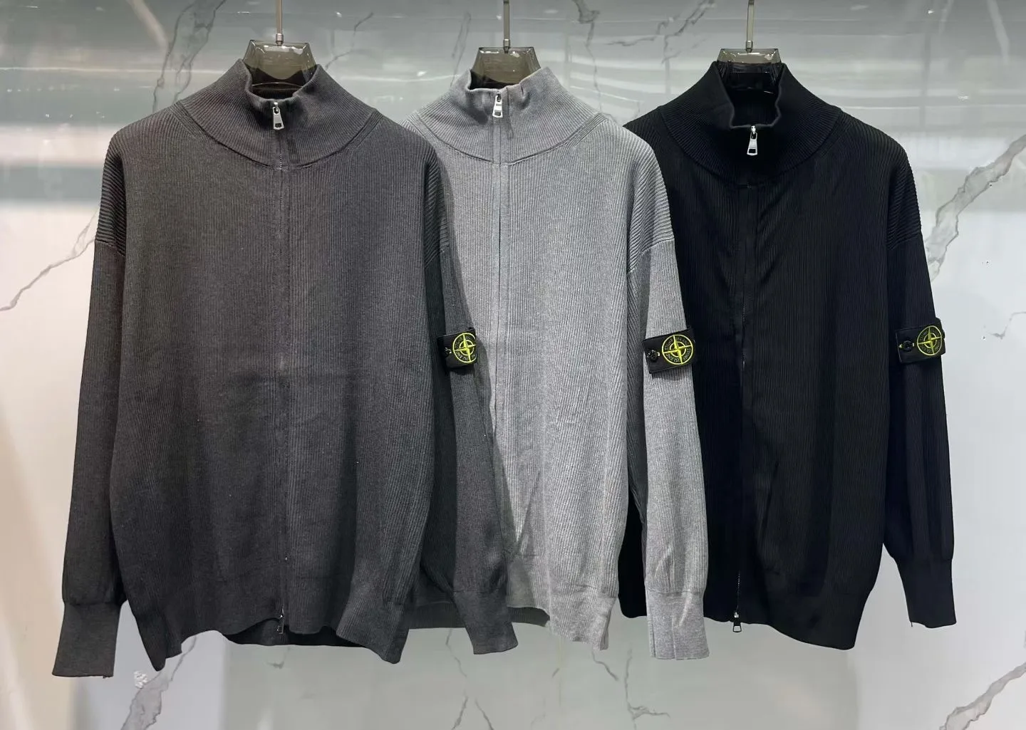 Stone Island Plated Rib Cotton Bouclé Jumper (Charcoal) — view 3