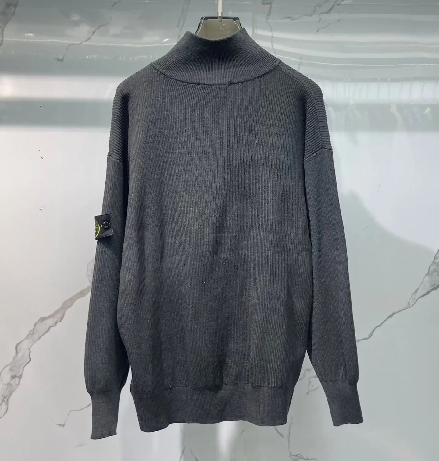 Stone Island Plated Rib Cotton Bouclé Jumper (Charcoal) — view 8