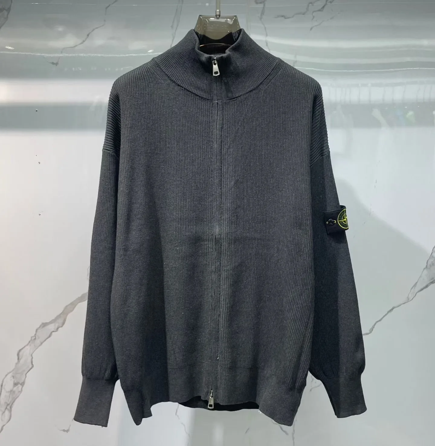 Stone Island Plated Rib Cotton Bouclé Jumper (Charcoal)