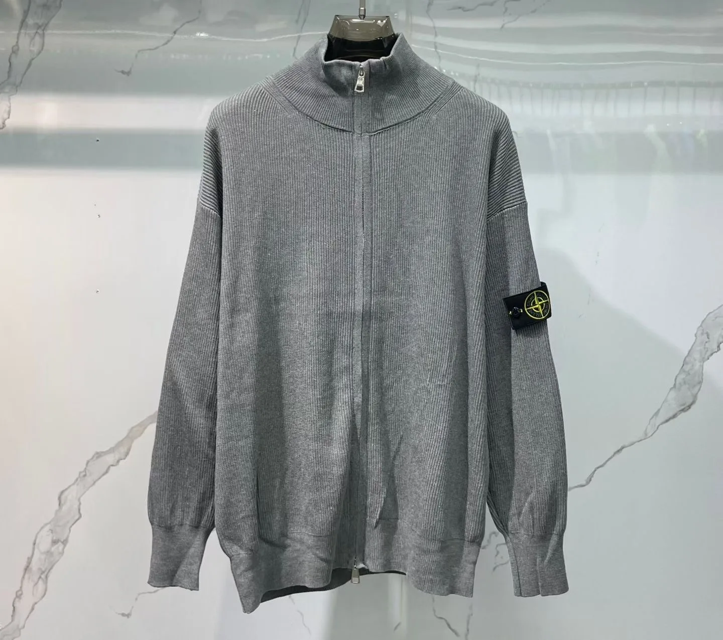 Stone Island Plated Rib Cotton Bouclé Jumper (Grey)