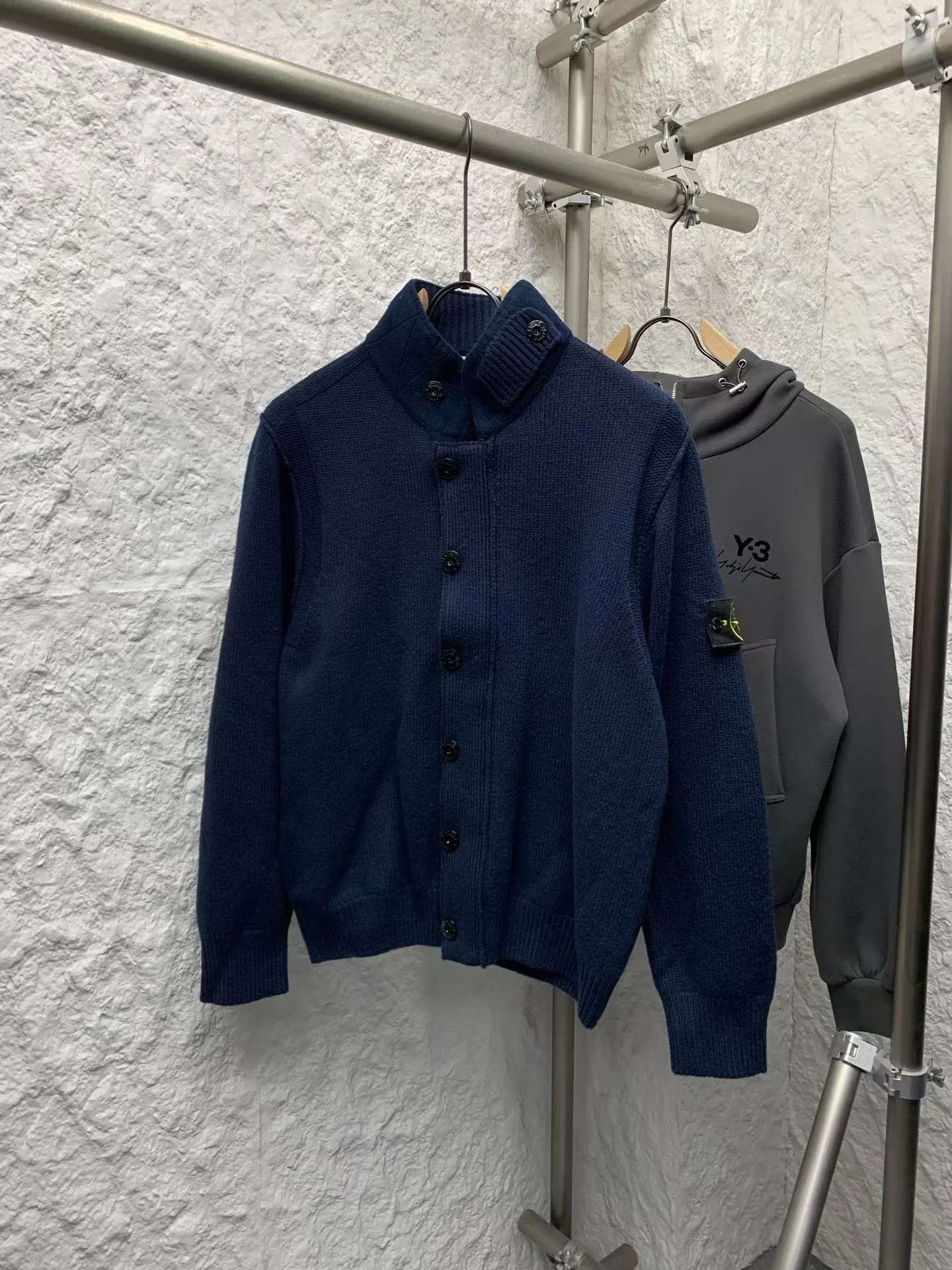 SI Regular-Fit Zip-Up Jumper with Button Placket (Navy)