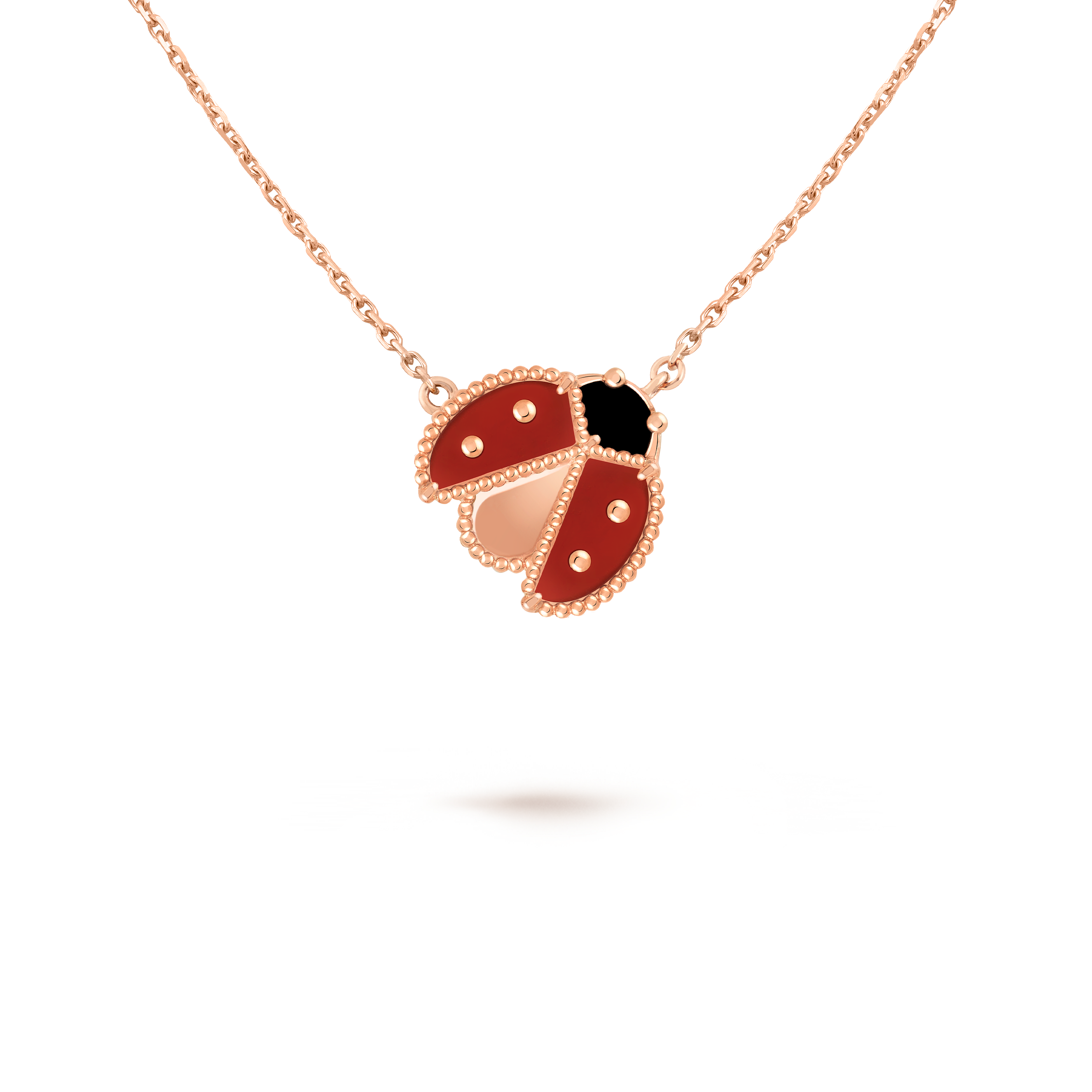 VCA Lucky Spring Carnelian, Onyx, open wings ladybug, VCARP9X000