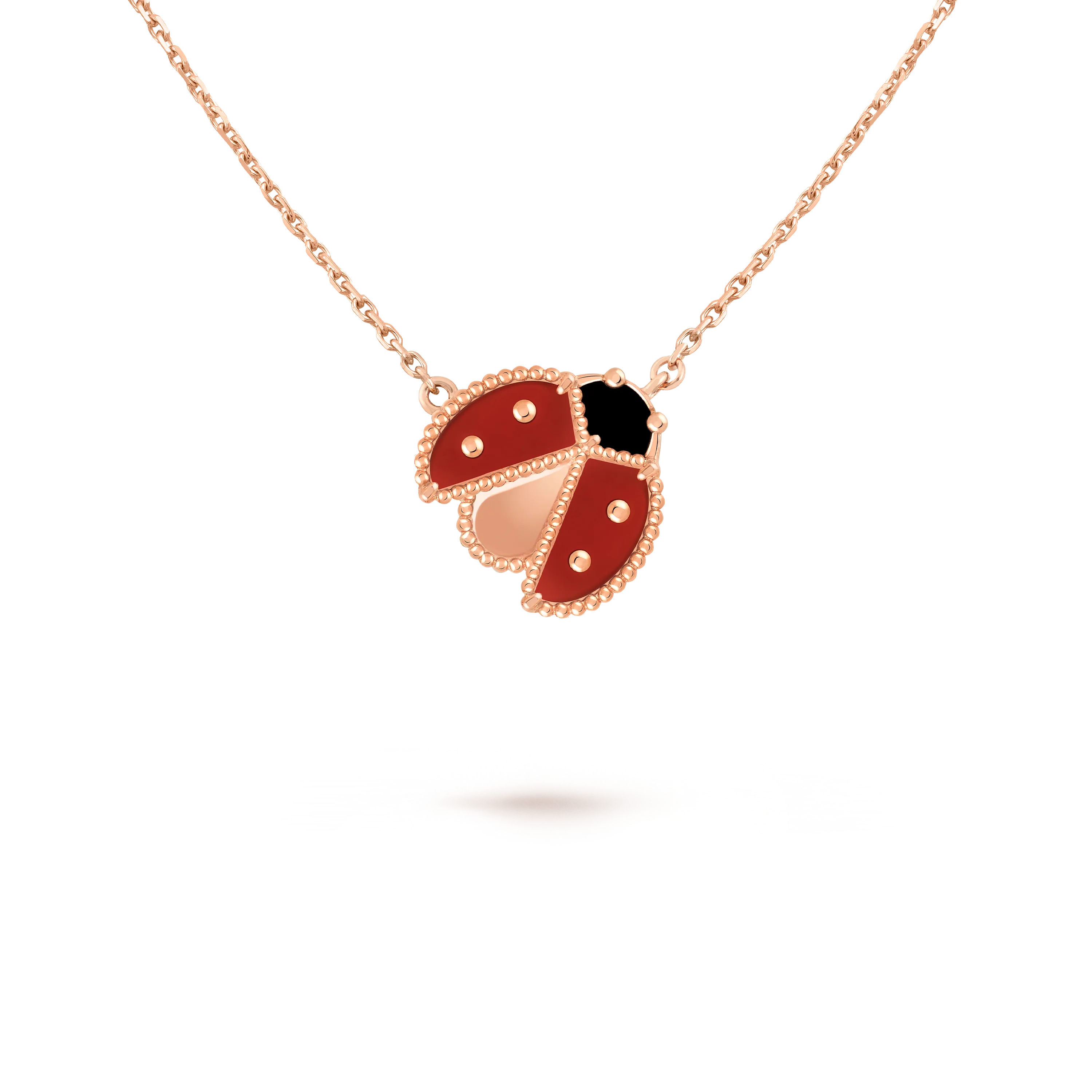 VCA Lucky Spring Carnelian, Onyx, open wings ladybug, VCARP9X000